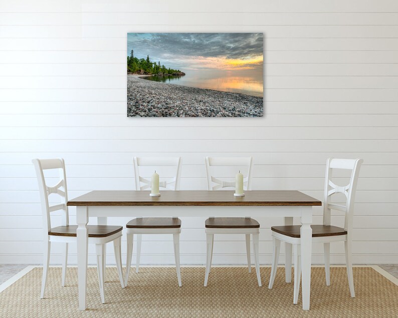 Lake Superior stone beach sunset wall art. Great Lakes room decor wide. Northern Ontario picture. Choose canvas or print, matted or framed. image 2