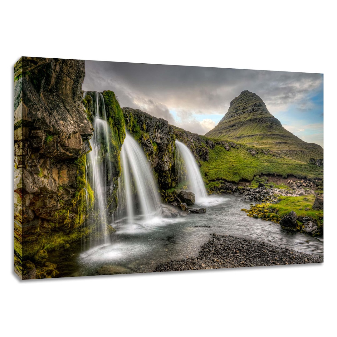 Iceland Waterfall Kirkjufell Canvas Wall Art. Landscape Photo Print ...