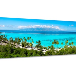Panoramic Tahiti wall art. Tropical wide decor. Mourea Toatea lookout French Polynesia picture. Choose print framed or matted, or on canvas. image 1