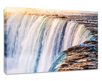 Niagara Falls photo. Waterfall wall art photography print. Canvas picture home decor. Landscape nature decor scenic wide. Colorful scenery.