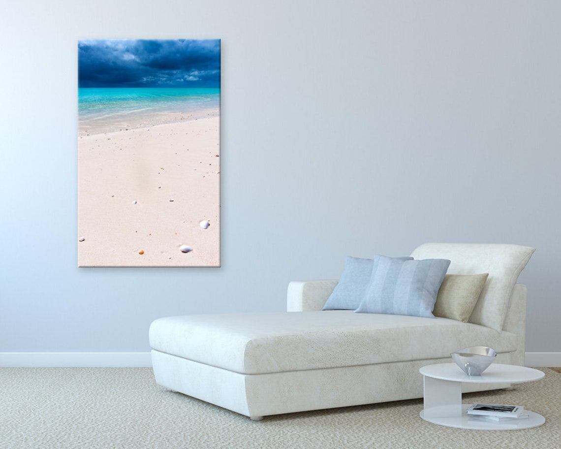 Big vertical canvas beach wall art. Sea shells and storm cloud Etsy