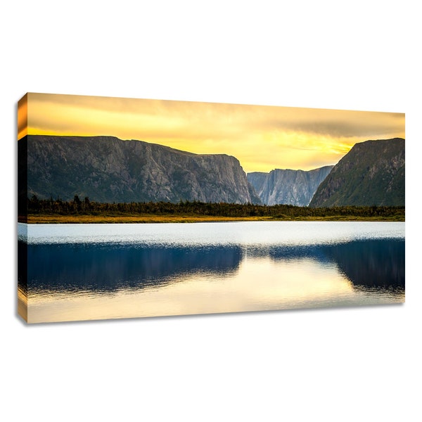 Western Brook Pond canvas wall art. Newfoundland wide decor. Gros morne scenery picture large. Choose print, matted or framed, or on canvas.