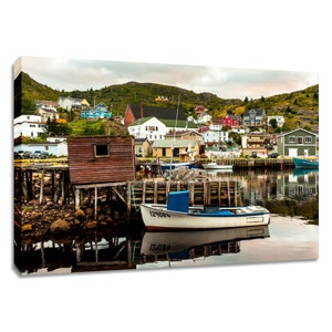 Newfoundland wall art Petty Harbour. Fishing harbor photography home decor. Nautical village landscape picture. Choose print or canvas image 1