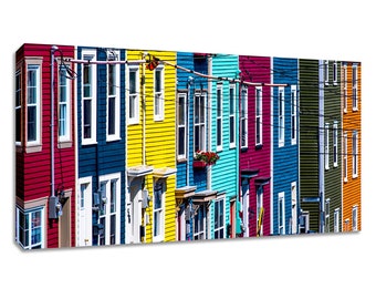 Jelly bean houses Gower Street. St Johns Newfoundland wall art. Colorful architecture room decor. Choose print, matted or framed, or canvas.