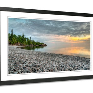 Lake Superior stone beach sunset wall art. Great Lakes room decor wide. Northern Ontario picture. Choose canvas or print, matted or framed. image 4