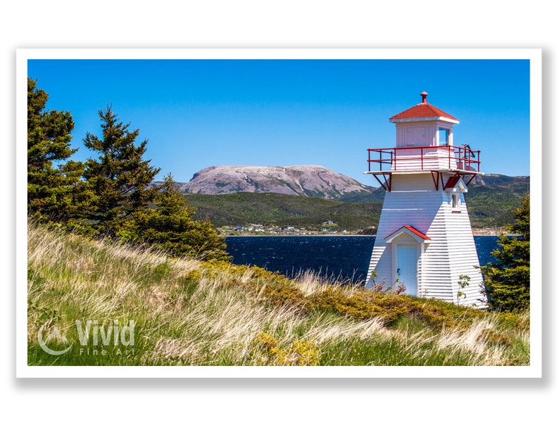 Newfoundland photo. Woody Point Lighthouse and Gros Morne Mountain. Rocky Harbour wall art. Available in print, matted, framed or on canvas. image 8