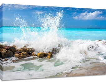 Wave Photography in Turks and Caicos. Tropical beach surf wall art. Ocean lovers photo gift. Choose print, matted or framed, or canvas.