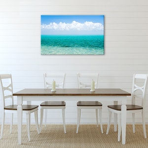 Caribbean sea art wall decor. Tropical minimalist print turquoise water photography. Teal ocean picture clouds. Available in print or canvas image 2