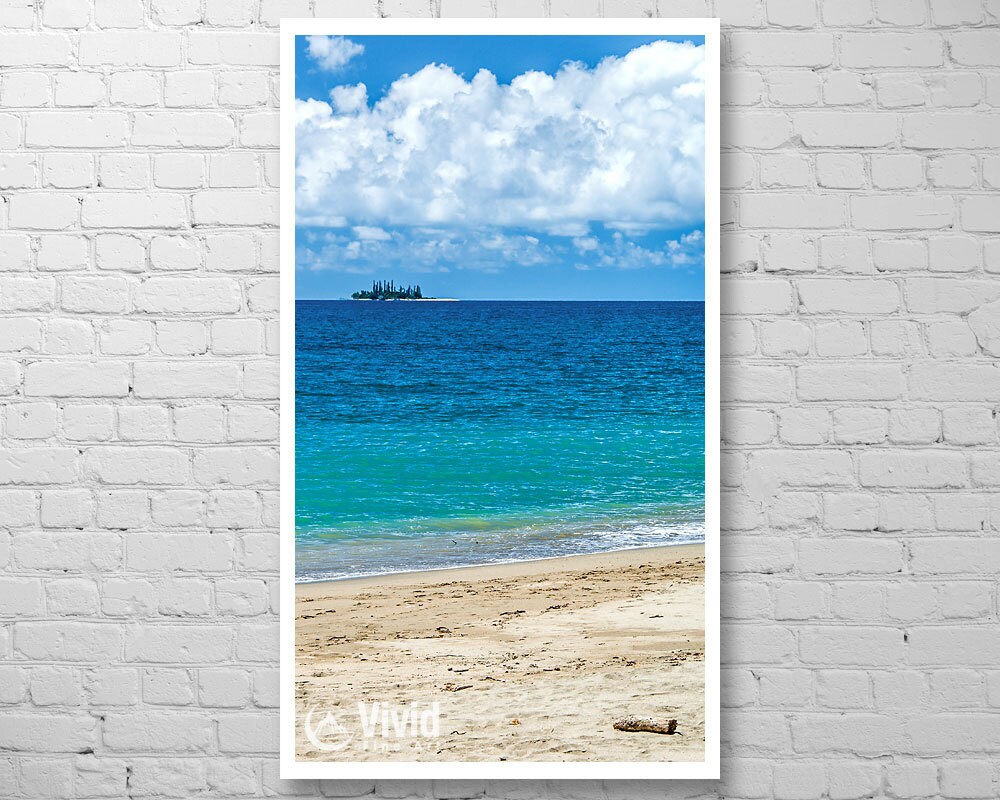 Beach wall art tall stretched canvas azure blue narrow art Etsy
