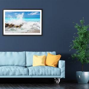 Wave Photography in Turks and Caicos. Tropical beach surf wall art. Ocean blue turquoise teal. Choose print, matted or framed, or canvas. image 5