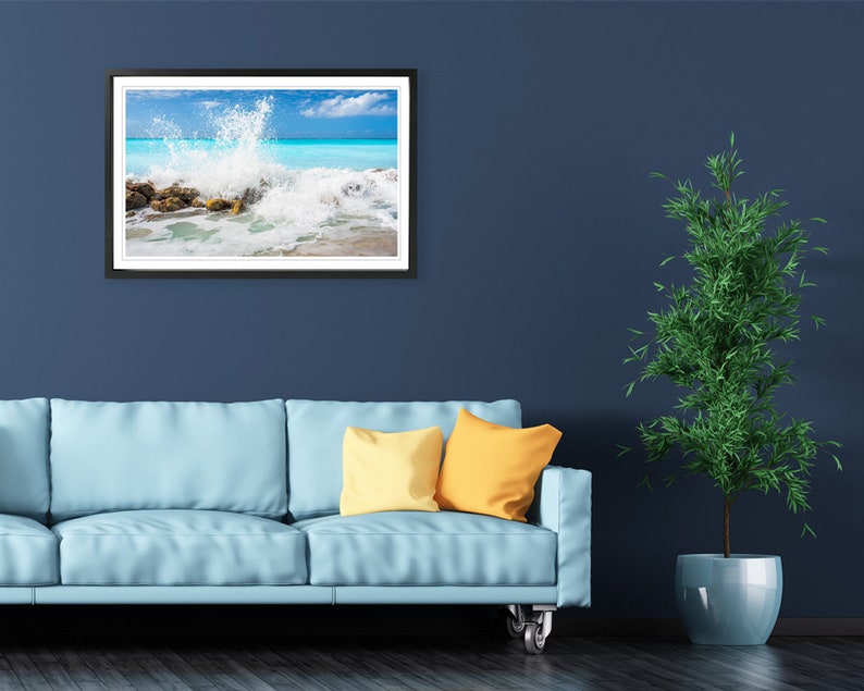 Wave Photography in Turks and Caicos. Tropical beach surf wall art. Ocean blue turquoise teal. Choose print, matted or framed, or canvas. image 5