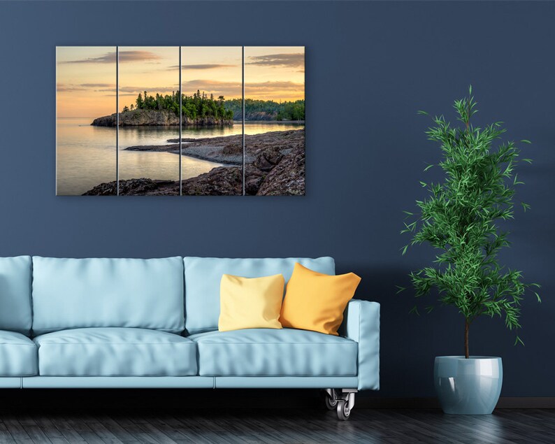 Minnesota Wall Art. Lake Superior Ellingson Island. Yellow Sunset