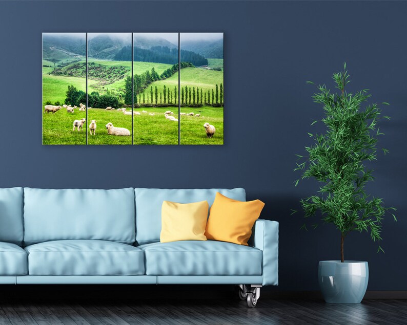 Green Nature Wall Art Rolling Hills Vista. Sheep Grazing Etsy