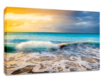 Beach art Grace Bay. Turks and Caicos beach wall decor for home. Ocean sunset colorful big. This picture is available in print or on canvas.