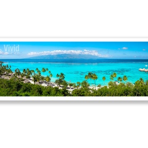 Panoramic Tahiti wall art. Tropical wide decor. Mourea Toatea lookout French Polynesia picture. Choose print framed or matted, or on canvas. afbeelding 10