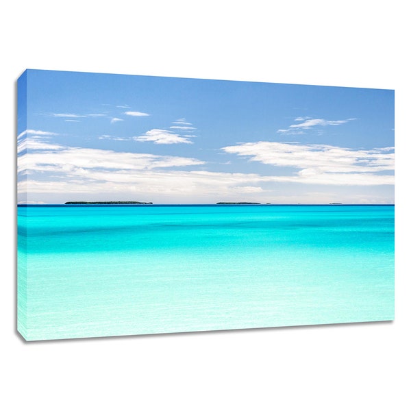 Teal ocean art framed soothing. Calm turquoise water canvas wall art. Bedroom relaxing cerulean blue. Availbale in print or on canvas.