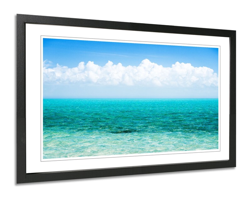 Caribbean sea art wall decor. Tropical minimalist print turquoise water photography. Teal ocean picture clouds. Available in print or canvas image 4