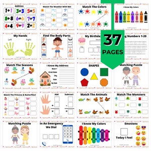 Cartella didattica per la scuola materna e l&#39;asilo, 37 pagine, attività di preparazione all&#39;apprendimento, pacchetto didattico, download immediato