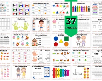 Preschool - Kindergarten Busy Binder 37 Pages,Learning Readiness activity, Learning Bundle, Instant Download