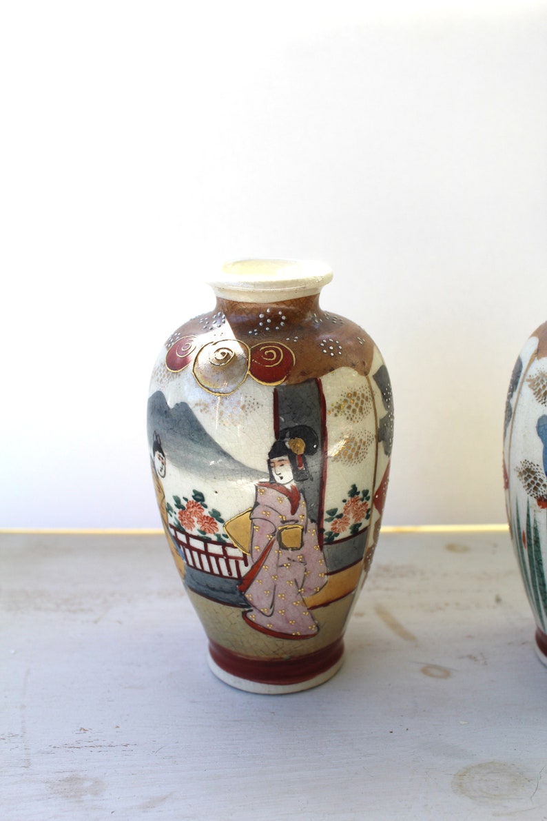 Pair Satsuma Vases. 1920 Antique Japanese Vases. Gilded Etsy