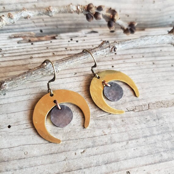 Moon Earrings Golden Earrings Copper Brass Witch Earrings