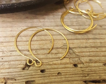 Golden brass earring hook, raw, artisanal, handmade, ear wire, creole