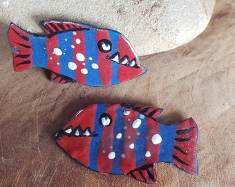 Breloques en cuivre émaillé, enamel charms, poisson, artisanal, fait main