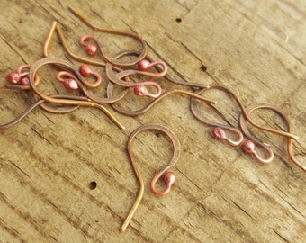 Forged, stamped, oxidized copper ear hook, handmade component, rustic, for earrings, necklace; artisanal - Set of 5 pairs