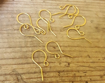 Handmade ear hook in raw golden brass, ear wire, artisanal, making earrings, 5 pairs