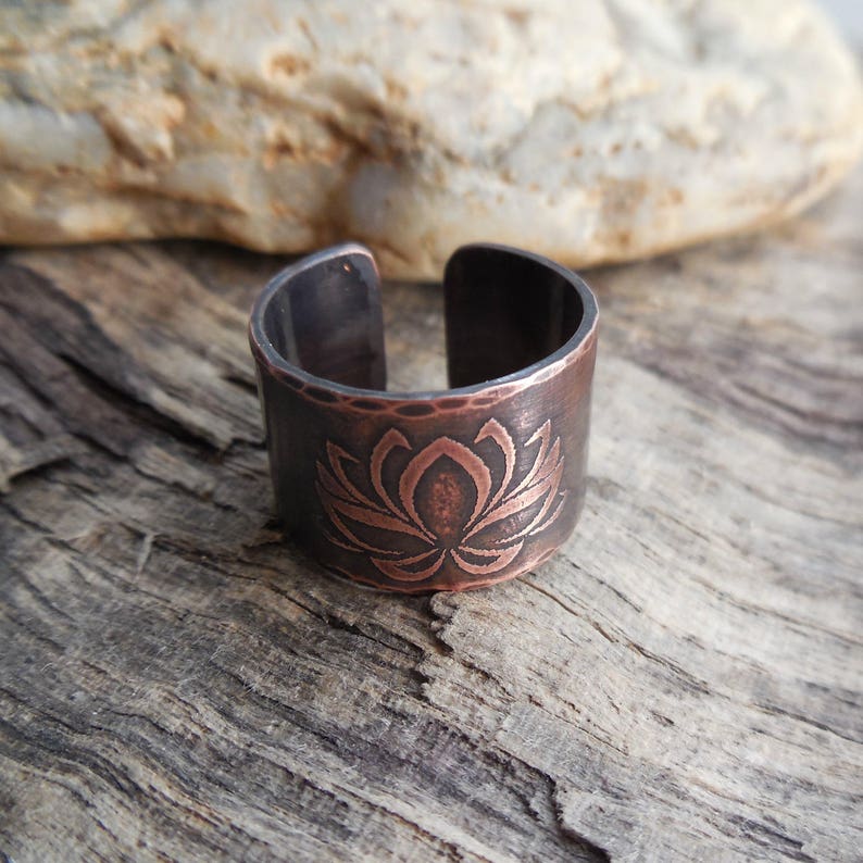 Zen ring adjustable Brown copper lotus flower yoga Etsy