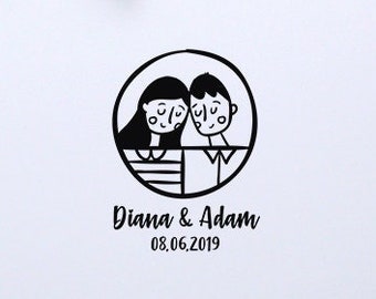 Personalisierter Hochzeitseinladungsstempel mit Namen und Figuren / Hochzeitsgeschenk / personalisierter Stempel / Holzstempel