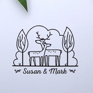 Deers Stamp For Couples / Wedding Invitation / Wedding Favors Gift / Custom Rubber Stamp / Personalized Wooden Stamp