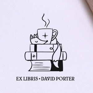 FOX Book Return Stamp for Him / Custom Stamp with Fox / Personalized Ex libris with Wooden Handle