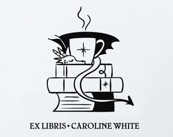 DRAGON Library Stamp Gepersonaliseerd / Ex Libris Stamp for Books / Rubber Stamp met houten handvat