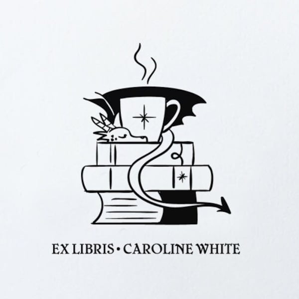 Timbro biblioteca DRAGON Personalizzato / Francobollo Ex Libris per libri / Timbro di gomma con manico in legno
