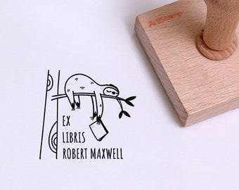 Sloth Ex Libri Stamp Wooden Name Stamp Without Ink Pad