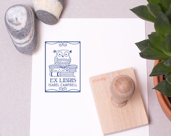 Gift for Science Teacher / OWL Personalized Ex Libris Stamp / Custom Rubber Stamp / Name Stamp for Teacher / Owl Lover Gift