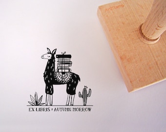 Lama Ex Libris houten naamstempel / aangepaste rubberen stempel / cadeau voor meisje / Artistamp