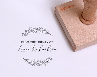 WINDBLOEM bibliotheekstempel / Botanische rubberstempel / Gepersonaliseerd boekbord met bloemen / Aangepaste boekstempel voor moeder / Geschenkdoos