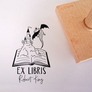 Ex Libris With Dragon 3D / Regalo personalizzato per l'amante romantico romano / Timbro di gomma personalizzato / Artistamp