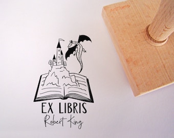Ex Libris With Dragon 3D / Personalized Gift For Romantic Roman Lover / Custom Rubber Stamp / Artistamp