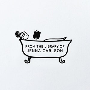 READING in the BATHTUB Bookplate Stamp / From The Library of Stamp / Wooden Rubber Stamp / Belongs to Stamp with Name / Custom Library Stamp