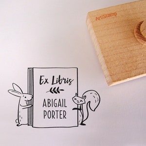 Woodland Book Stamp, Squirrel and Bunny Stamp / Ex Libri / Cadeau personnalisé pour fille / Tampon en caoutchouc personnalisé