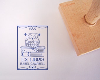 Namensstempel/Eule Personalisierter Ex Libris Stempel/Individualisierungsstempel/Namensstempel für Kinder/Eulen-Liebhaber-Geschenk/Künstlerampdesign