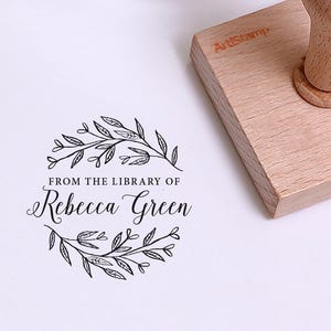 FOREST FLOWERS library stamp / Botanical Rubber Stamp / Floral Personalized Book plate / Custom book stamp for Mom / Ex libris stamp