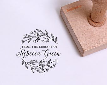 Bibliotheekstempel BOSBLOEMEN / Botanische rubberstempel / Gepersonaliseerd boekbord met bloemen / Aangepaste boekstempel voor moeder / Ex libris-stempel