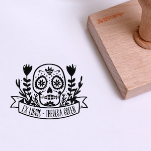Calavera Ex Libris Name Stamp / Skull Ex Libris / Personalized Rubber Stamp / Artistamp