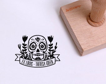 Calavera Ex Libris Nome Timbro / Teschio Ex Libris / Timbro di gomma personalizzato / Artistamp