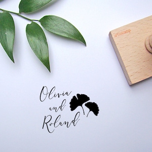 Sello de caligrafía Gingko personalizado / Regalo para parejas / Sello de goma personalizado / Sello personalizado / Sello de madera
