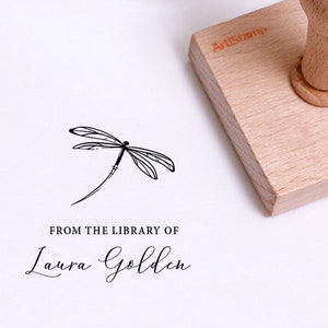 DRAGONFLY Exlibris stamp, Book Stamp, Personalized Stamp, Custom Stamp, Sceau, Ex-Libris Rubber Stamp, From the Library Of Stamp